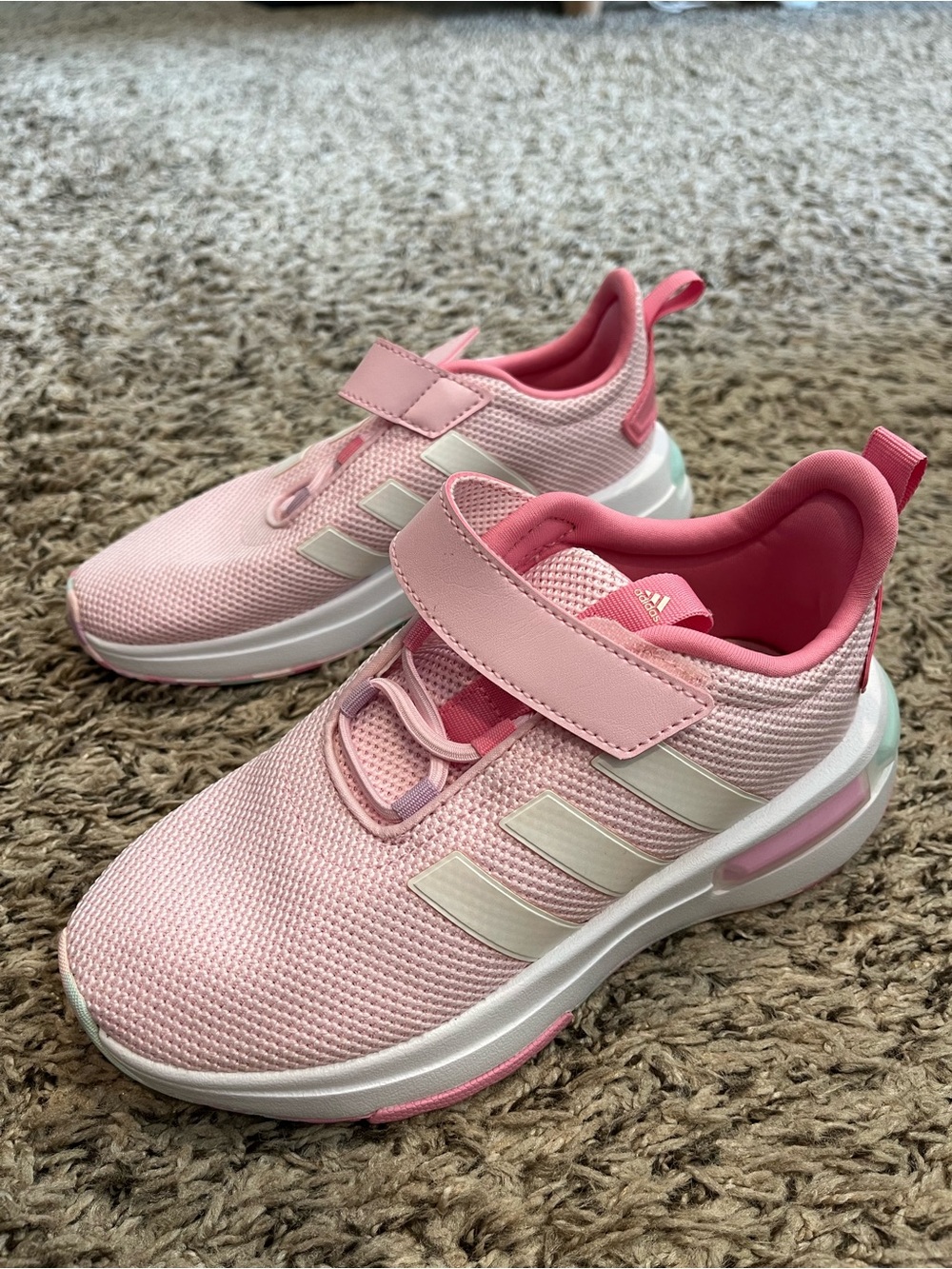 adidas Kids Pink and White Velcro Athletic Sneakers - Like New